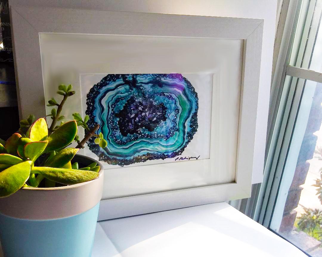 FRAMED AGATE GEODE CRYSTAL MINERAL PRINT