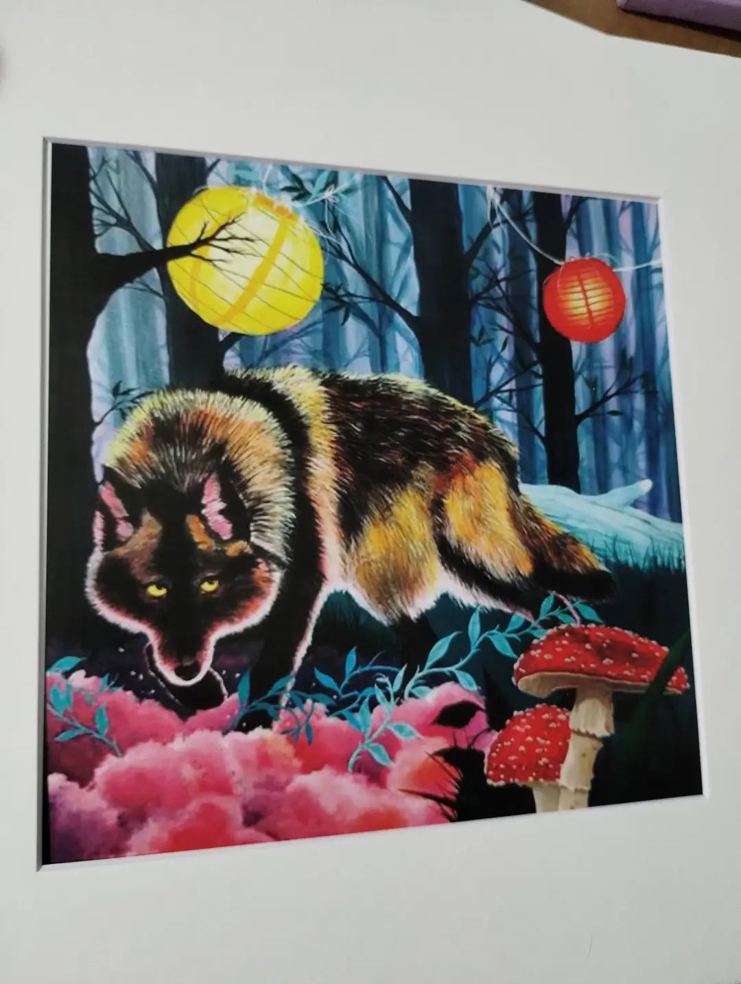 Under False Moons wolf MATTED PRINT