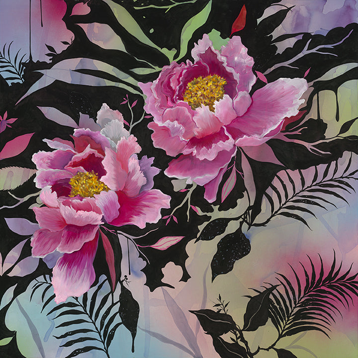 PEONIES Matted Print "Emerging from the Dark"